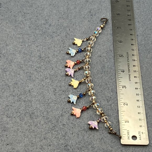 Angelfish Anklet Ankle Bracelet Angel Fish Multi Color Pastel Silver Retro BoHo - Picture 7 of 7